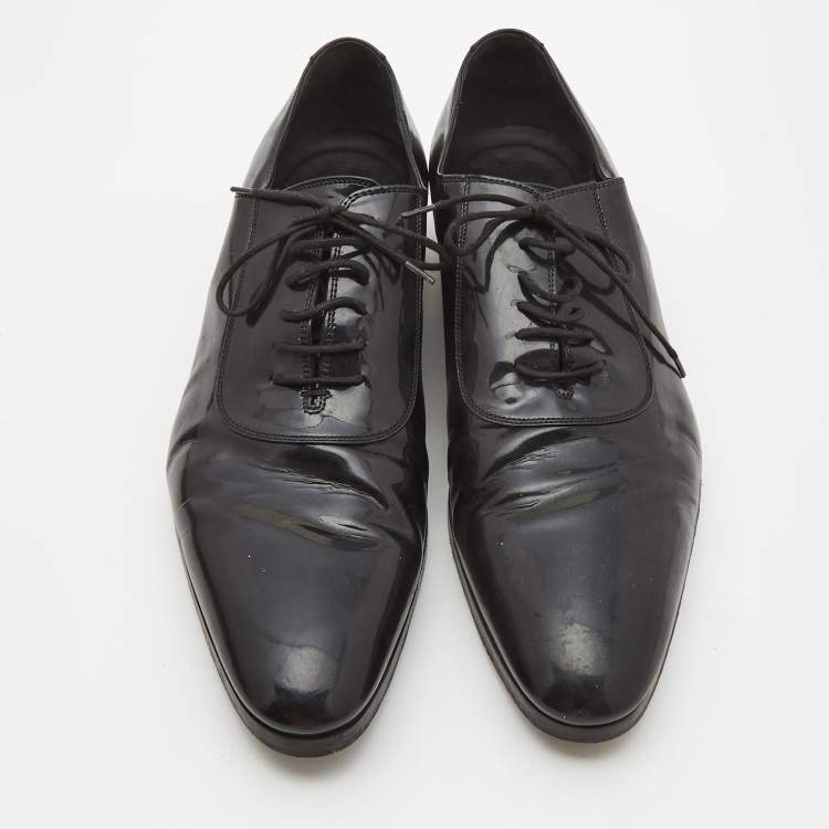Pre Owned Gucci Black Patent Leather Lace Up Oxfords Size 43