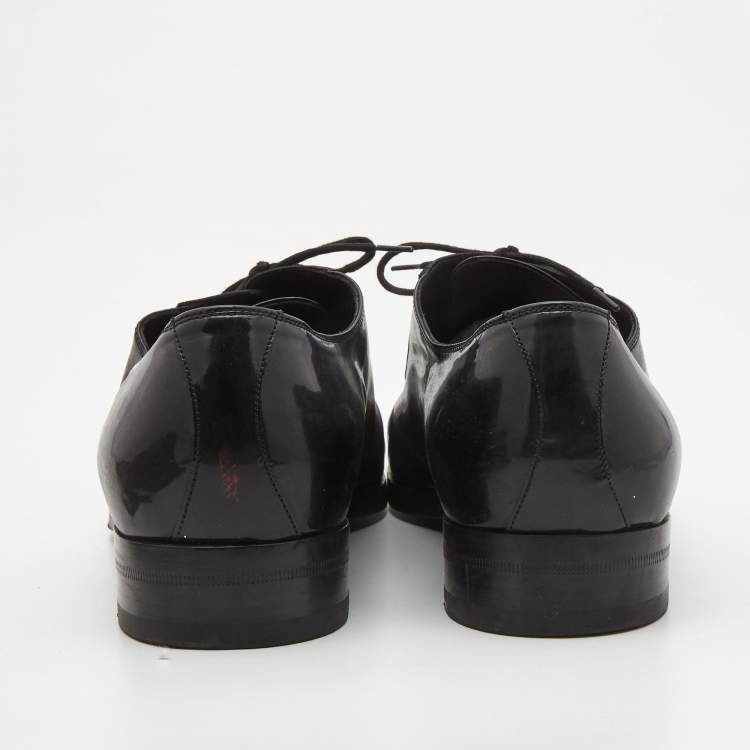 Pre Owned Gucci Black Patent Leather Lace Up Oxfords Size 43