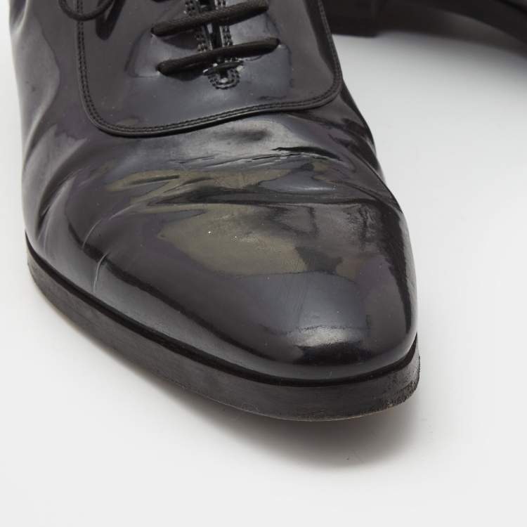 Pre Owned Gucci Black Patent Leather Lace Up Oxfords Size 43