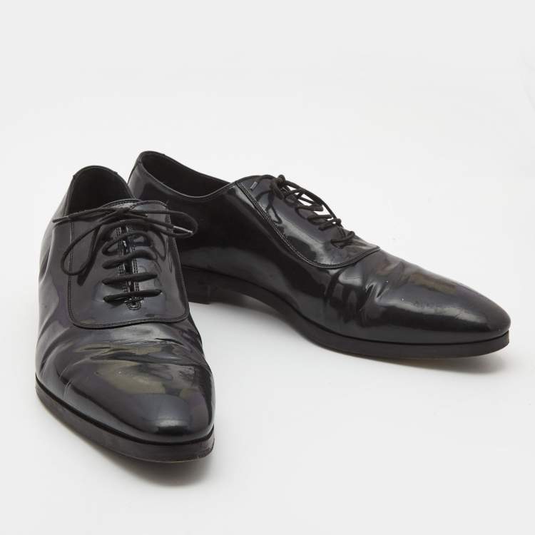Pre Owned Gucci Black Patent Leather Lace Up Oxfords Size 43
