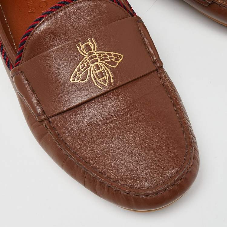 Pre Owned Gucci Brown Leather Slip On Loafers Size 41