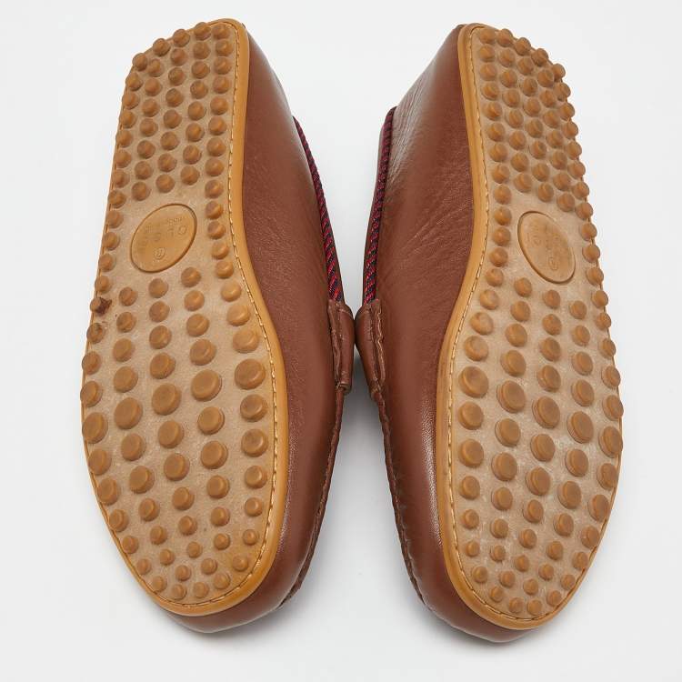 Pre Owned Gucci Brown Leather Slip On Loafers Size 41