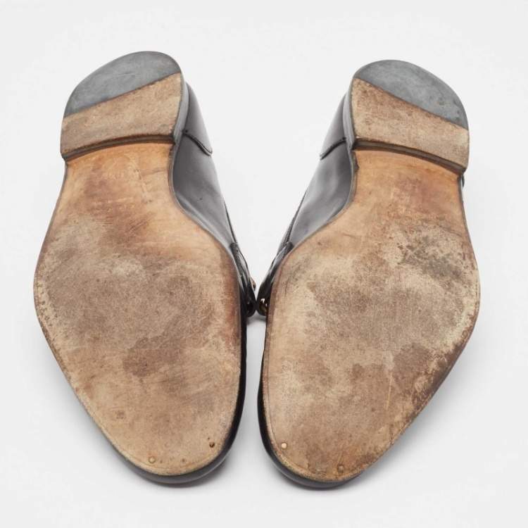 Pre Owned Gucci Black Leather Jordan Horsebit Loafers Size 40.5
