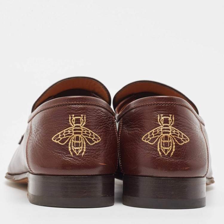 Pre Owned Gucci Brown Leather Brixton Fringe Detail Slip On Loafers Size 43