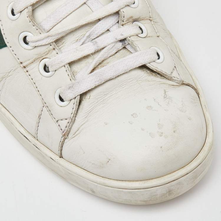 Pre Owned Gucci White Leather Web Detail Ace Low Top Sneakers Size 43