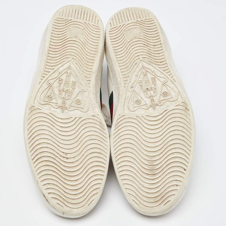 Pre Owned Gucci White Leather Web Detail Ace Low Top Sneakers Size 43