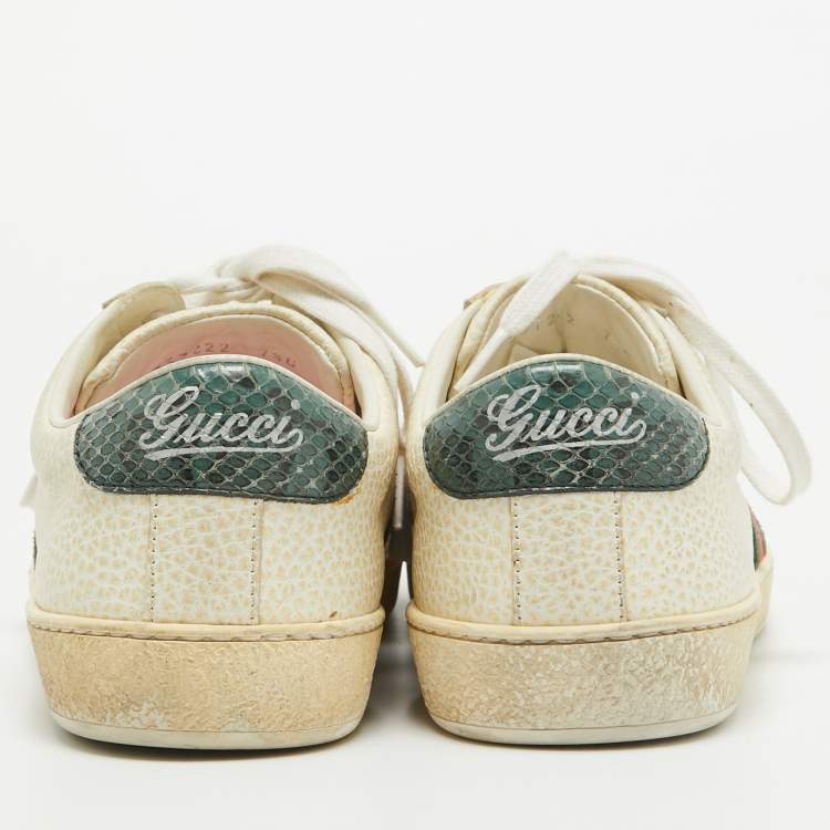 Pre Owned Gucci Cream Grained Leather Ace Sneakers Size 41.5