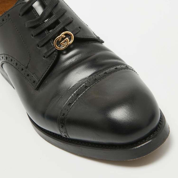 Pre Owned Gucci Black Leather Brogue Lace Up Oxfords Size 44