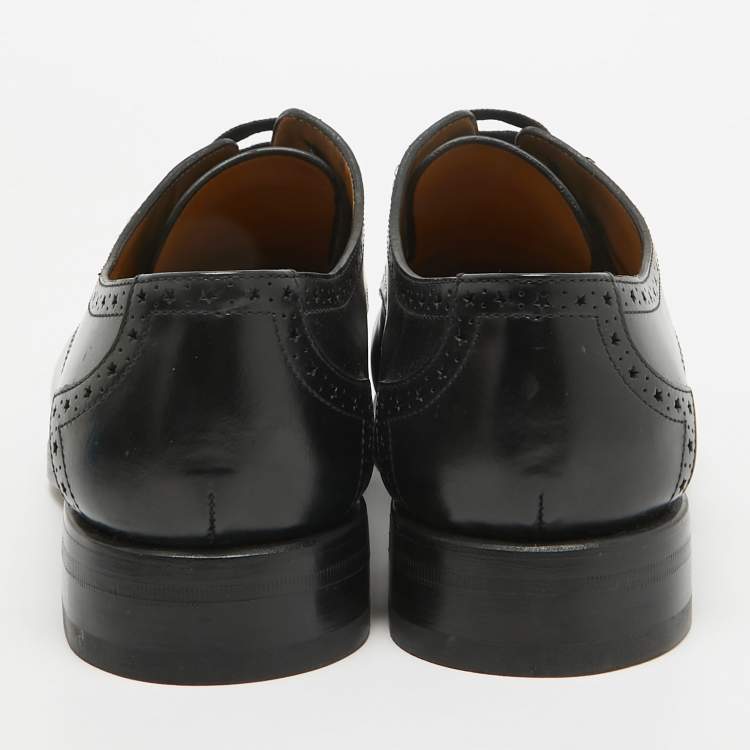 Pre Owned Gucci Black Leather Brogue Lace Up Oxfords Size 44