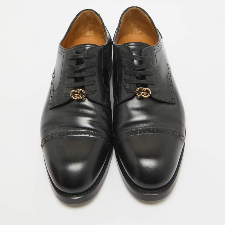 Pre Owned Gucci Black Leather Brogue Lace Up Oxfords Size 44