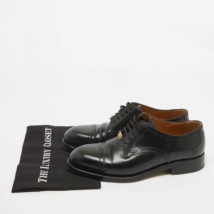 Pre Owned Gucci Black Leather Brogue Lace Up Oxfords Size 44