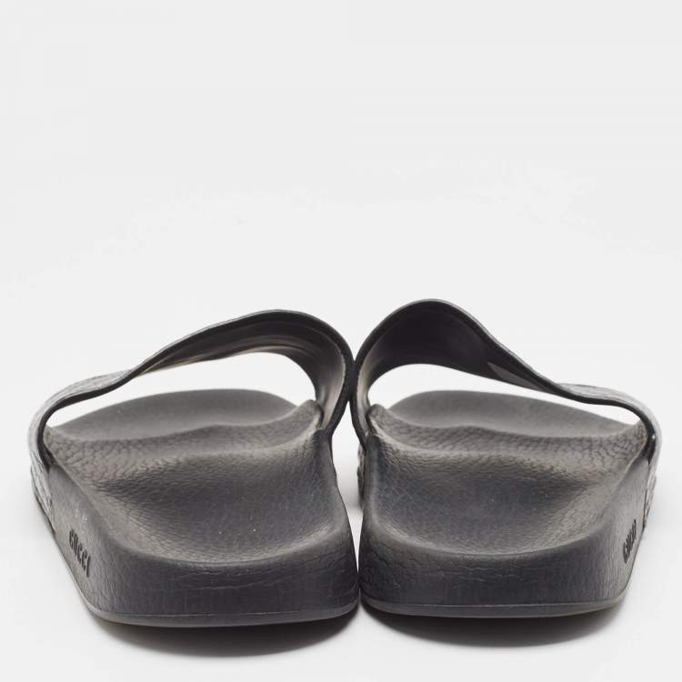 Pre Owned Gucci Black Microguccissima Leather Flat Slides Size 43