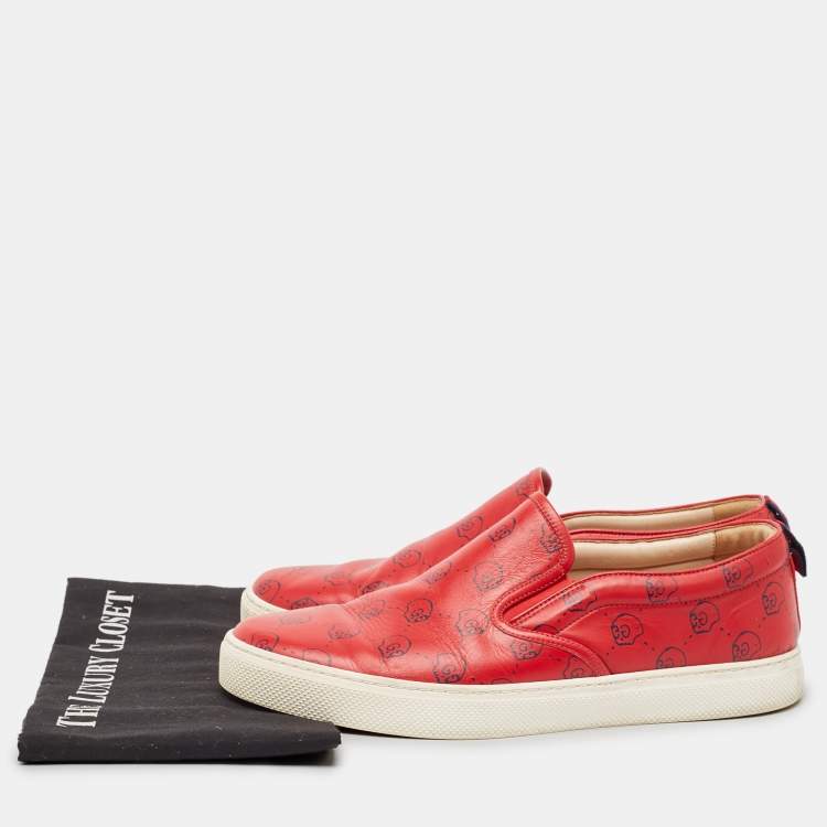 Pre Owned Gucci Red Leather Ghost Slip On Sneakers Size 43.5