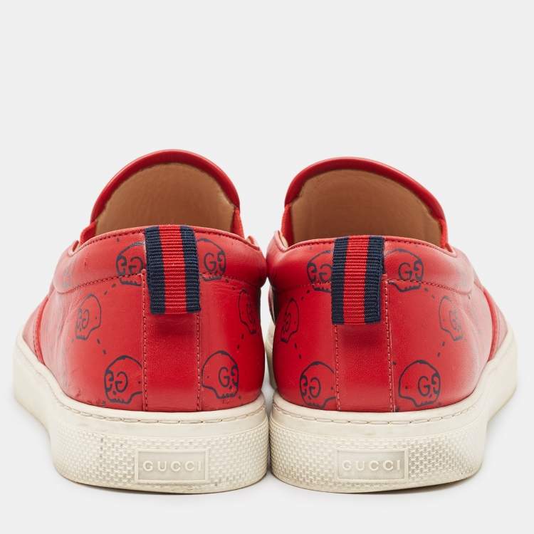 Pre Owned Gucci Red Leather Ghost Slip On Sneakers Size 43.5