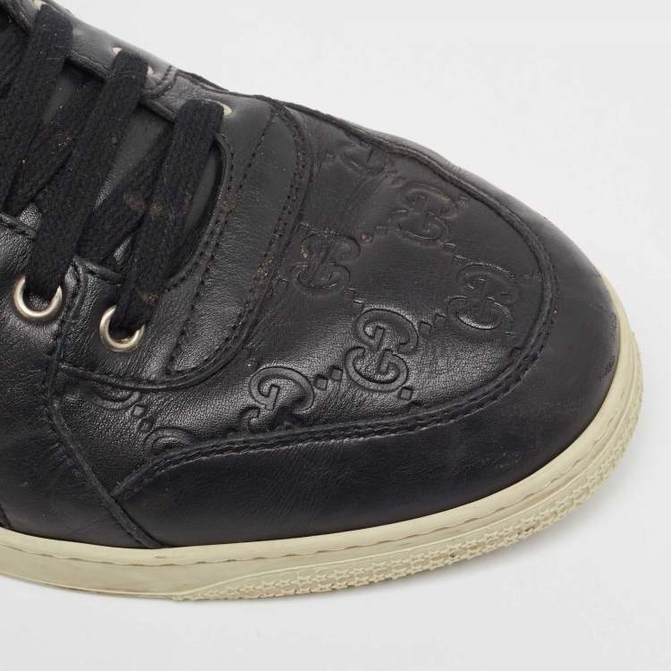 Pre Owned Gucci Black Guccissima Leather Web High Top Sneakers Size 43