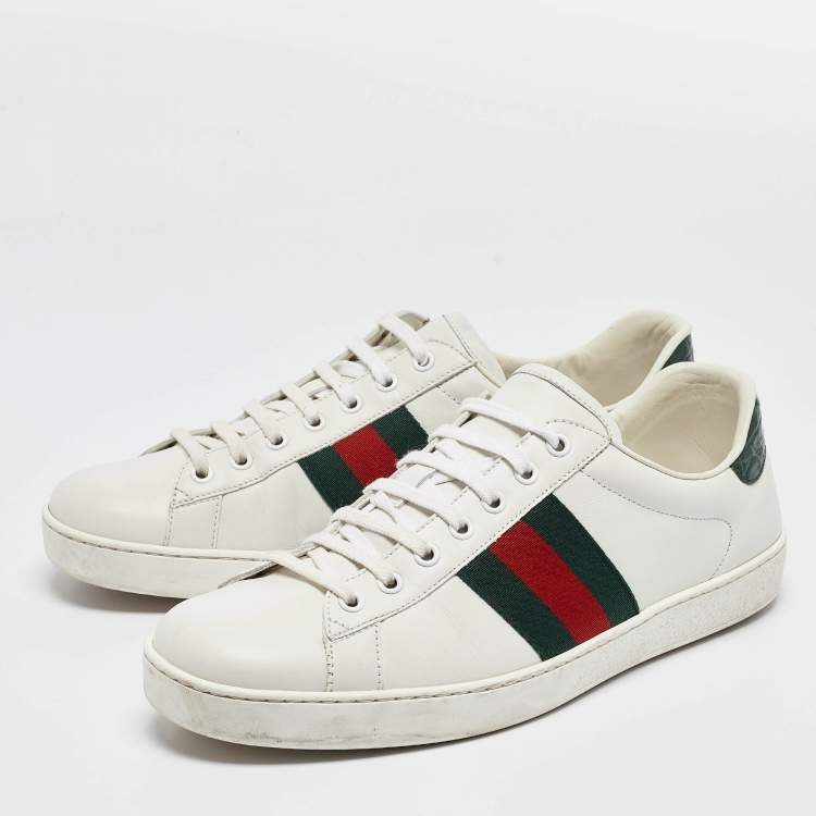 Pre Owned Gucci White Leather Ace Sneakers Size 43