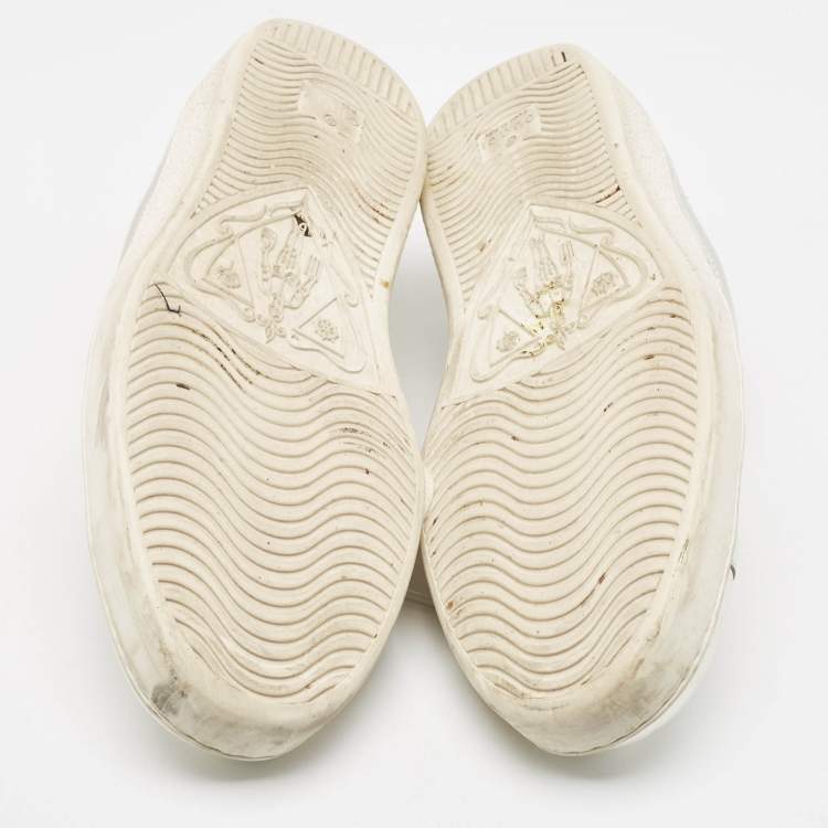 Pre Owned Gucci Silver Leather Ace Sneakers Size 42.5