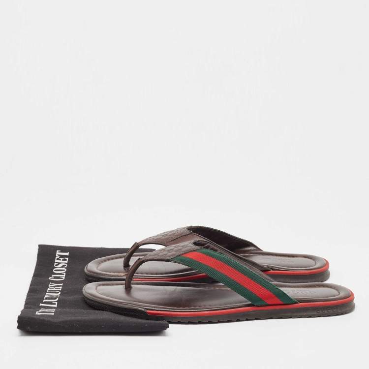 مملوكة مسبقًا Gucci Tricolor Guccissima Leather and Canvas Web Thong Slides Size 44