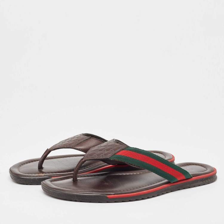 مملوكة مسبقًا Gucci Tricolor Guccissima Leather and Canvas Web Thong Slides Size 44