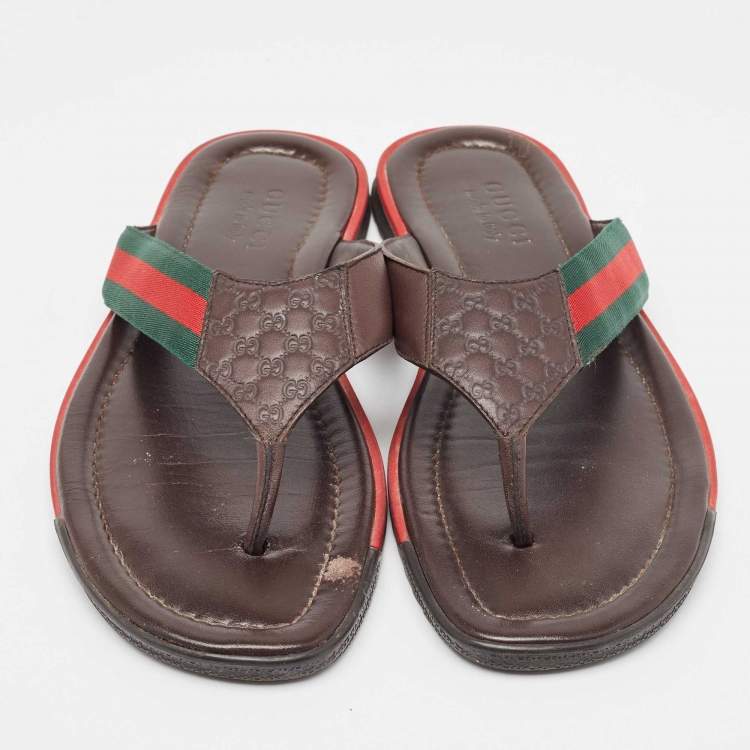 مملوكة مسبقًا Gucci Tricolor Guccissima Leather and Canvas Web Thong Slides Size 44