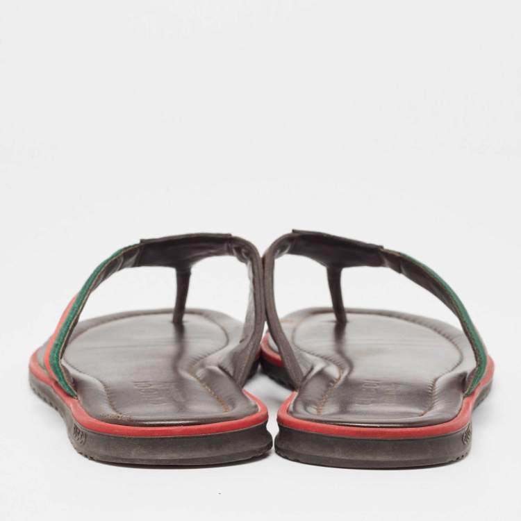 مملوكة مسبقًا Gucci Tricolor Guccissima Leather and Canvas Web Thong Slides Size 44