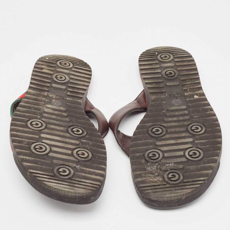 مملوكة مسبقًا Gucci Tricolor Guccissima Leather and Canvas Web Thong Slides Size 44