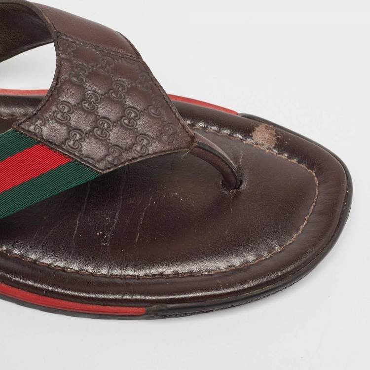 مملوكة مسبقًا Gucci Tricolor Guccissima Leather and Canvas Web Thong Slides Size 44