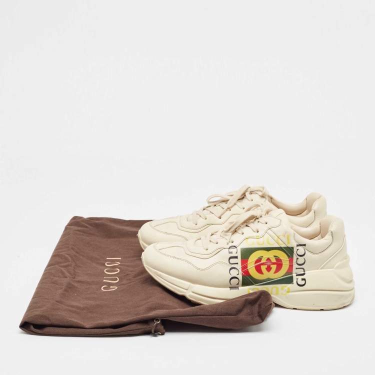 Pre Owned Gucci Cream Leather Vintage Logo Rhyton Sneakers Size 43.5