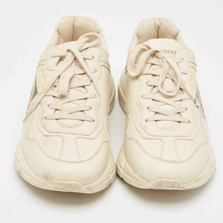 Pre Owned Gucci Cream Leather Vintage Logo Rhyton Sneakers Size 43.5