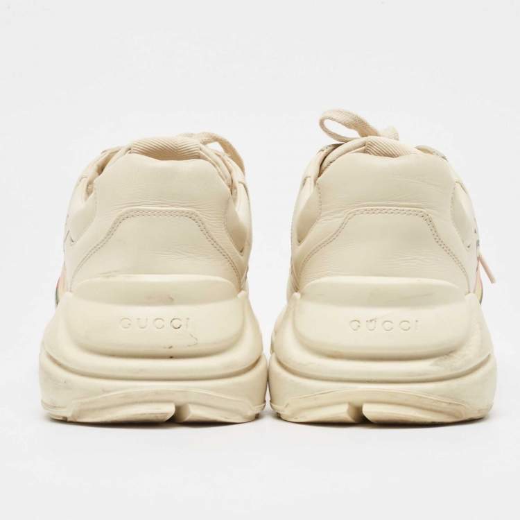 Pre Owned Gucci Cream Leather Vintage Logo Rhyton Sneakers Size 43.5