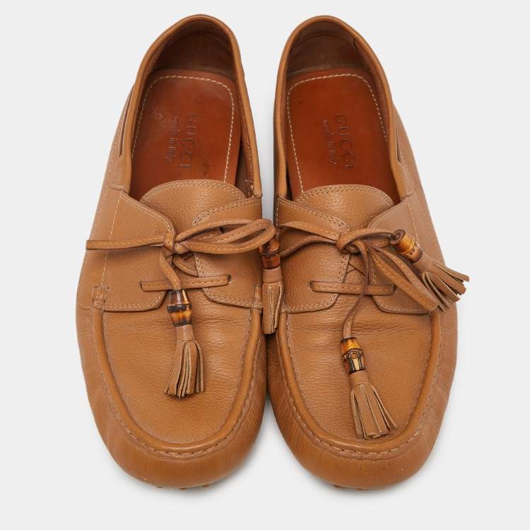 Pre Owned Gucci Brown Leather Bamboo Tassel Loafers Size 43.5 