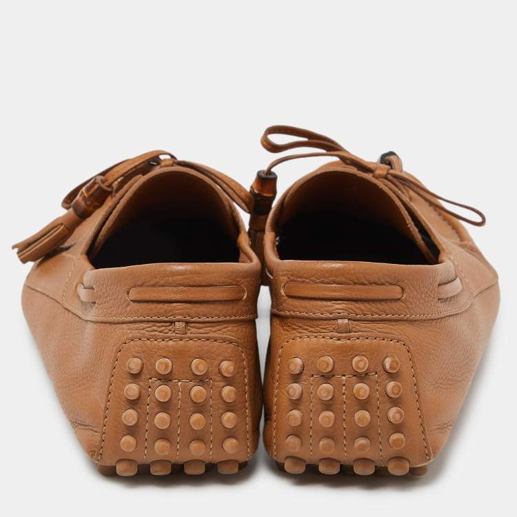 Pre Owned Gucci Brown Leather Bamboo Tassel Loafers Size 43.5 