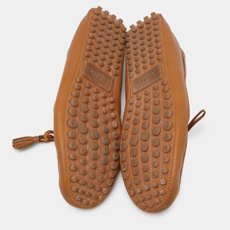 Pre Owned Gucci Brown Leather Bamboo Tassel Loafers Size 43.5 