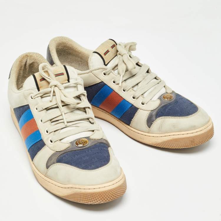 Pre Owned Gucci Multicolor Nubuck Leather and Canvas Screener Sneakers Size 43
