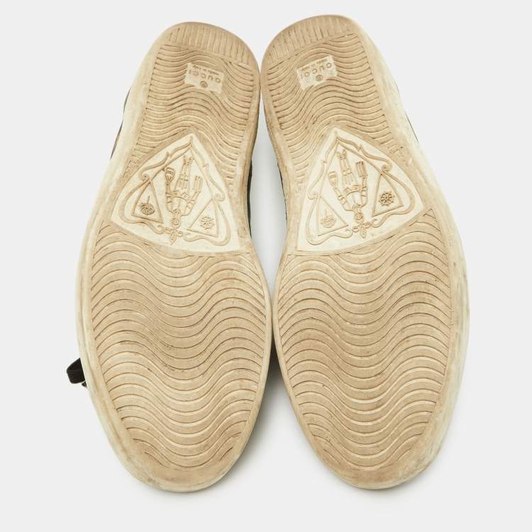 Pre Owned Gucci Black Bee & Star Embroidered Leather Ace Low Top Sneakers Size 42.5
