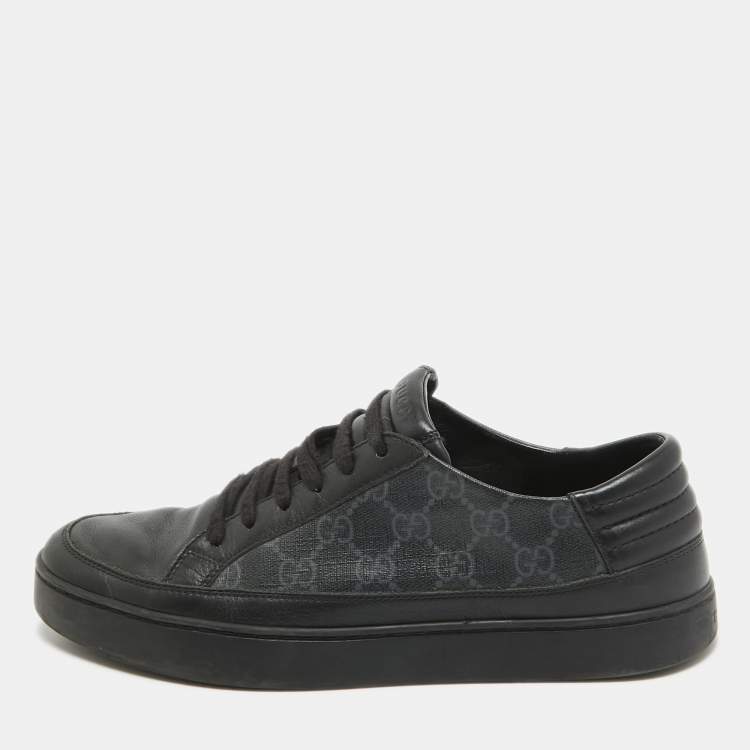 Gucci Black Grey GG Canvas and Leather Low Top Sneakers Size 41.5 Gucci The Luxury Closet