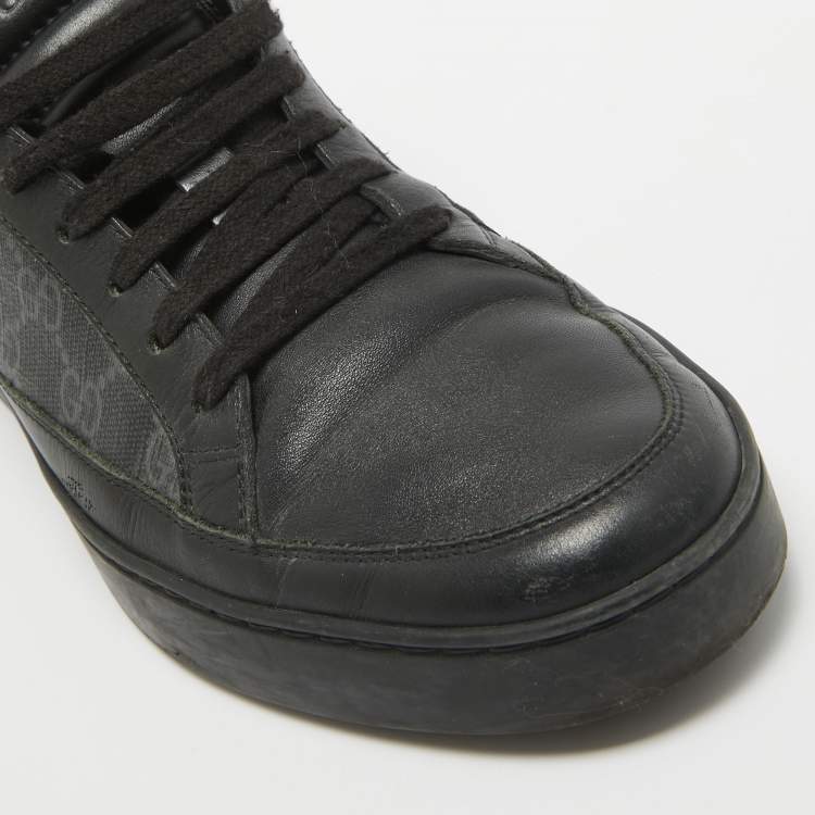 مملوكة مسبقًا Gucci Black/Grey GG Canvas and Leather Low Top Sneakers Size 41.5