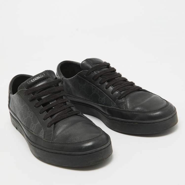 مملوكة مسبقًا Gucci Black/Grey GG Canvas and Leather Low Top Sneakers Size 41.5