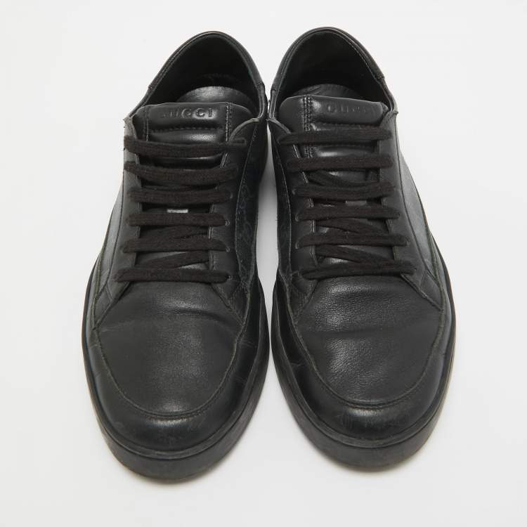 مملوكة مسبقًا Gucci Black/Grey GG Canvas and Leather Low Top Sneakers Size 41.5