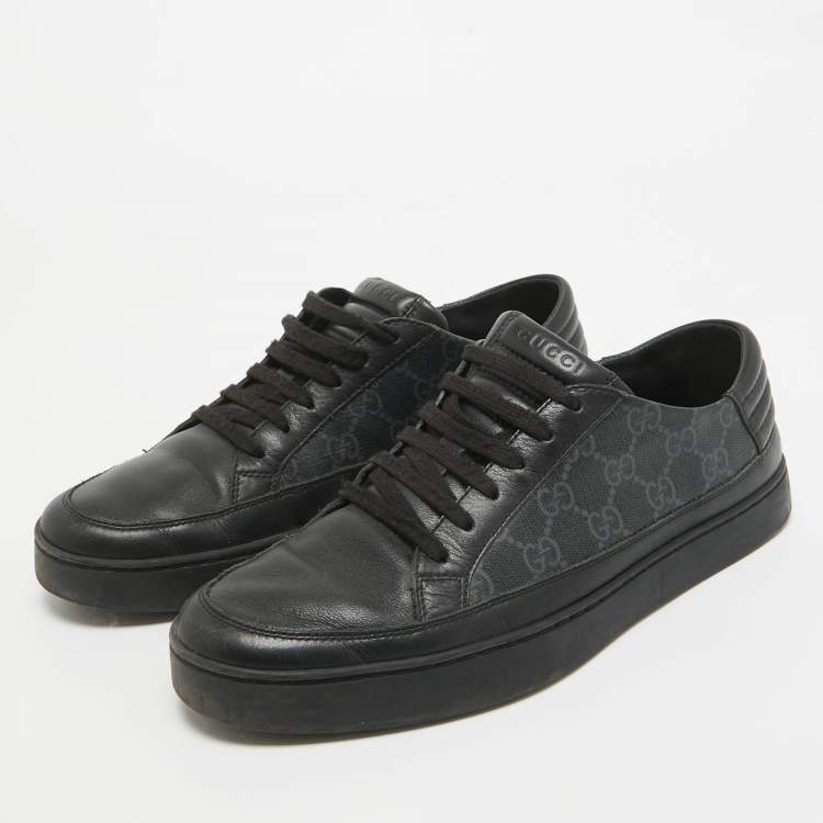 Gucci Black Grey GG Canvas and Leather Low Top Sneakers Size 41.5 Gucci TLC