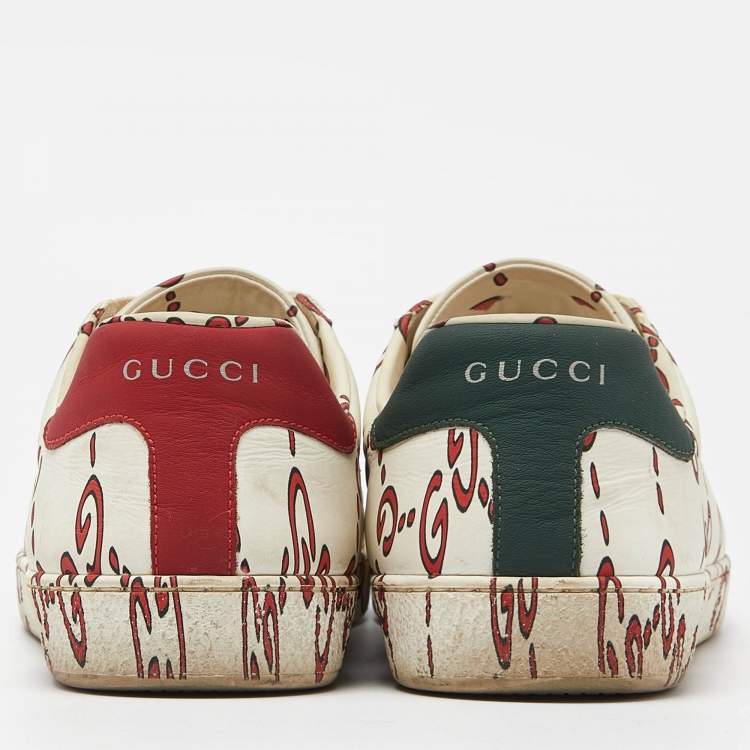 Pre Owned Gucci White GG Leather Ace Low Top Sneakers Size 42.5