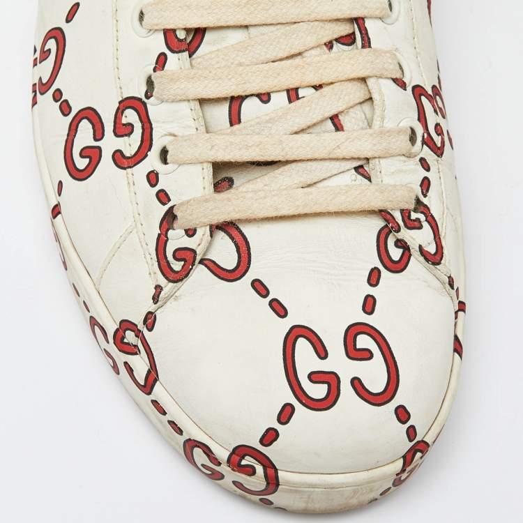 Pre Owned Gucci White GG Leather Ace Low Top Sneakers Size 42.5