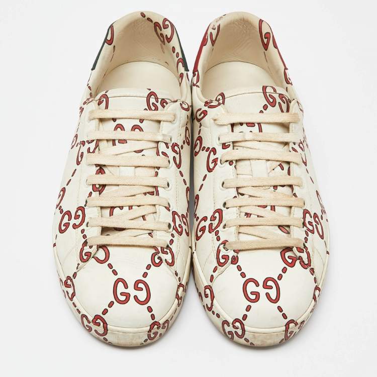 Pre Owned Gucci White GG Leather Ace Low Top Sneakers Size 42.5