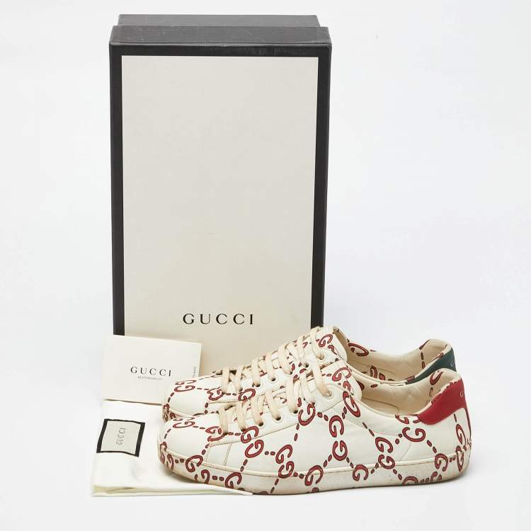 Pre Owned Gucci White GG Leather Ace Low Top Sneakers Size 42.5