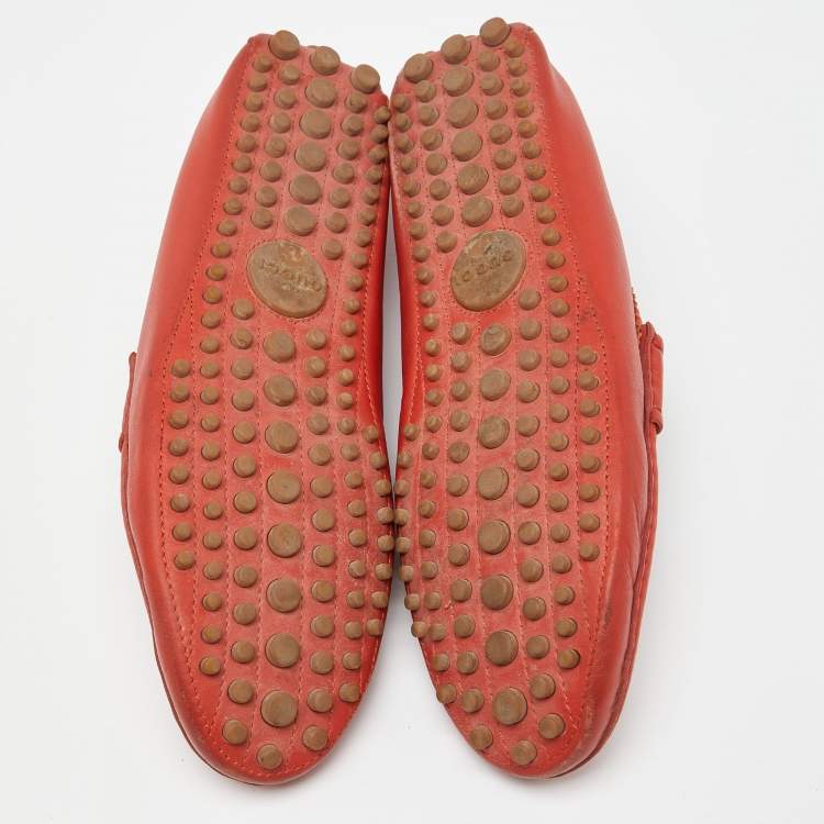 Pre Owned Gucci Red Leather Web Slip On Loafers Size 43