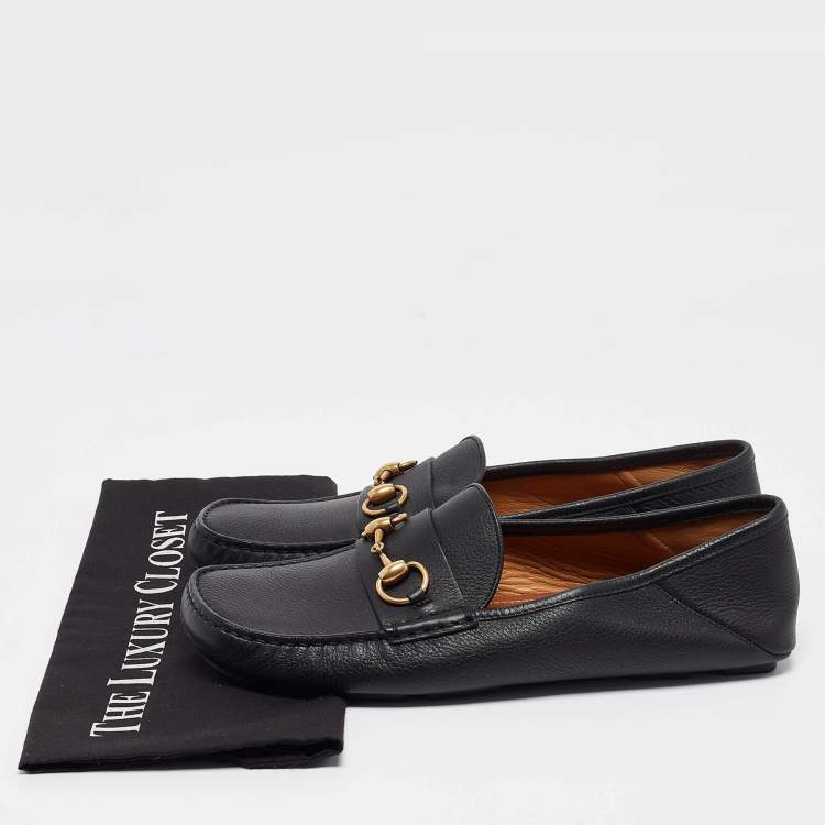 مملوكة مسبقًا Gucci Black Leather Horsebit Slip On Loafers Size 42