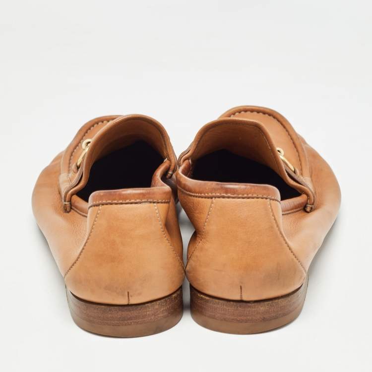 Pre Owned Gucci Tan Leather Horsebit Loafers Size 42