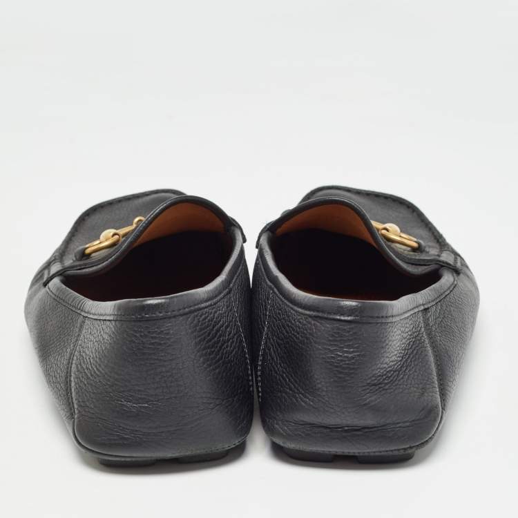 Pre Owned Gucci Black Leather Horsebit Foldable Loafers Size 40.5
