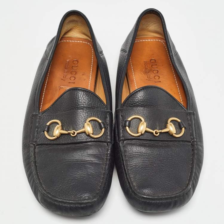 Pre Owned Gucci Black Leather Horsebit Foldable Loafers Size 40.5