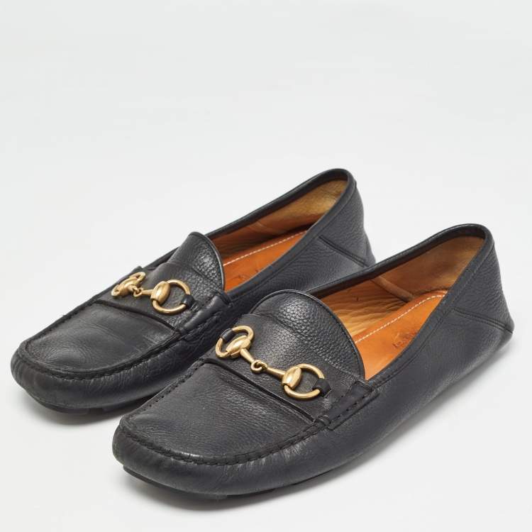 Pre Owned Gucci Black Leather Horsebit Foldable Loafers Size 40.5